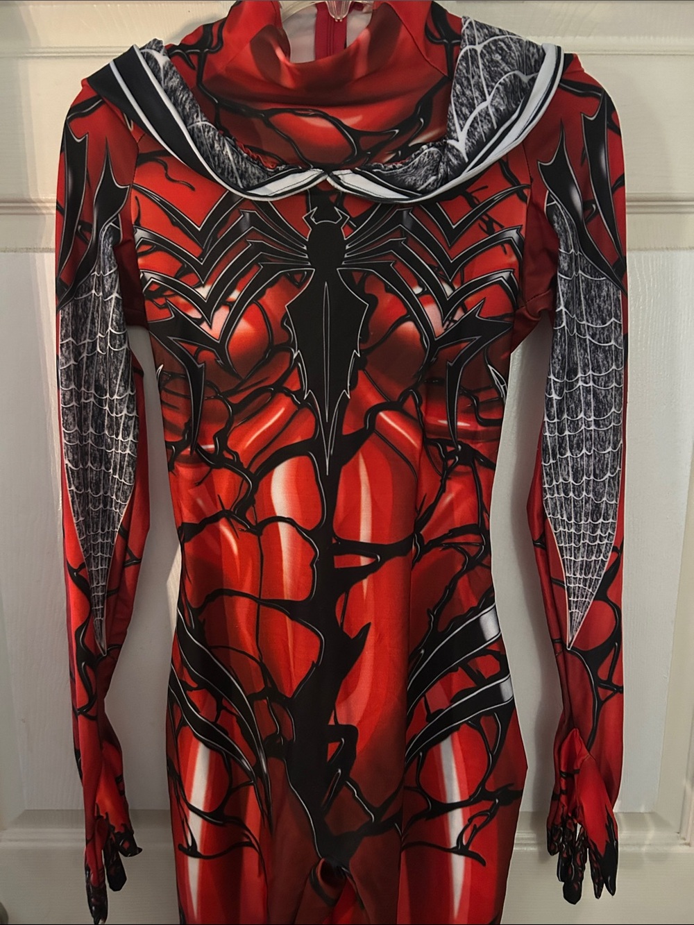 Red and Black Spider Web Jumpsuit Costume